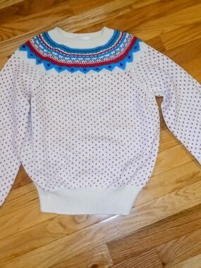 Vintage Fair Isle Knit Sweater with Blue & Red Accents